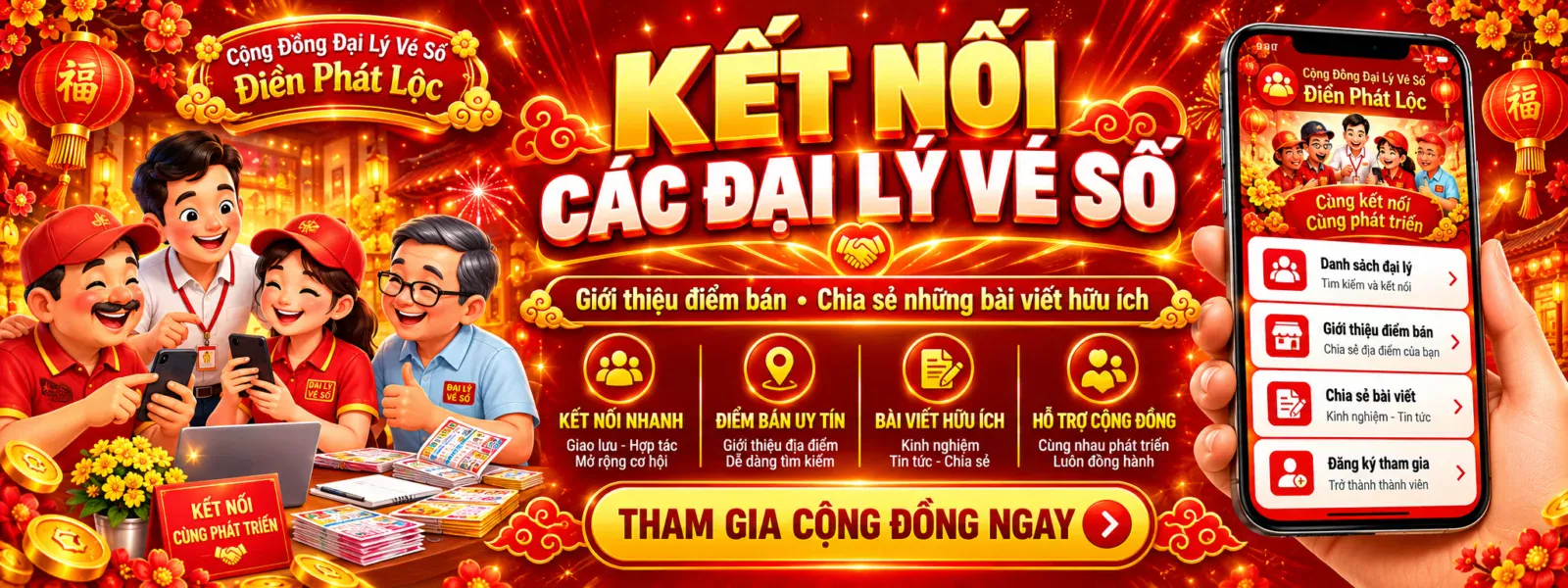 Banner đại lý vé số Điền Phát Lộc, kết nối các đại lý, giới thiệu điểm bán và chia sẻ bài viết hữu ích.
